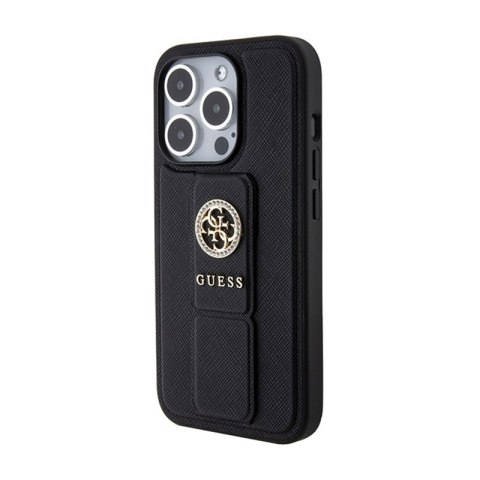 Guess Grip Stand 4G Saffiano Strass Logo - Etui iPhone 15 Pro Max (czarny) Guess Grip Stand 4G Saffiano Strass Logo - Etui iPhone 15 Pro Max (czarny)