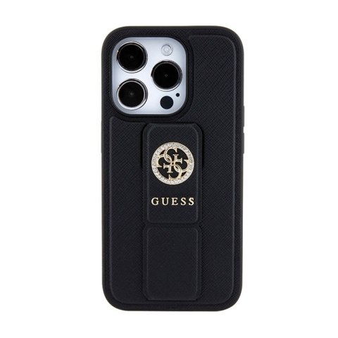 Guess Grip Stand 4G Saffiano Strass Logo - Etui iPhone 15 Pro Max (czarny) Guess Grip Stand 4G Saffiano Strass Logo - Etui iPhone 15 Pro Max (czarny)