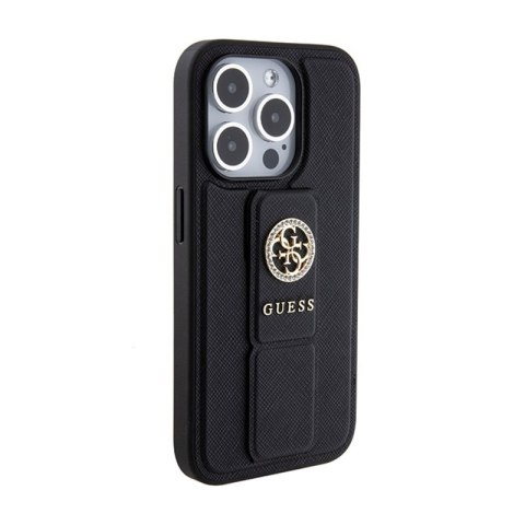 Guess Grip Stand 4G Saffiano Strass Logo - Etui iPhone 15 Pro Max (czarny) Guess Grip Stand 4G Saffiano Strass Logo - Etui iPhone 15 Pro Max (czarny)