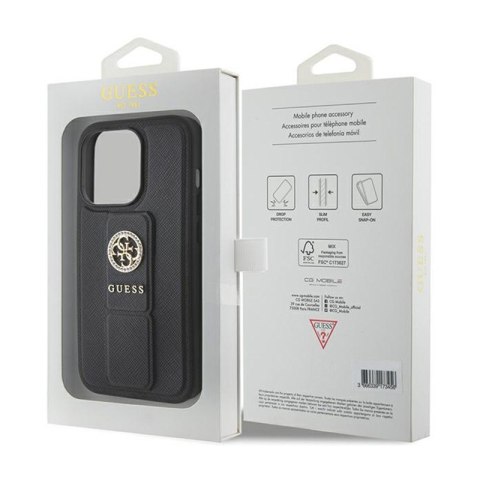 Guess Grip Stand 4G Saffiano Strass Logo - Etui iPhone 15 Pro Max (czarny) Guess Grip Stand 4G Saffiano Strass Logo - Etui iPhone 15 Pro Max (czarny)