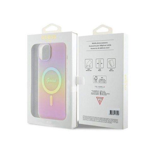 Guess IML Iridescent MagSafe - Etui iPhone 15 Plus (różowy) Guess IML Iridescent MagSafe - Etui iPhone 15 Plus (różowy)