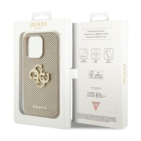 Guess Perforated 4G Glitter - Etui iPhone 15 Pro (złoty) Guess Perforated 4G Glitter - Etui iPhone 15 Pro (złoty)