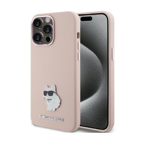 Karl Lagerfeld Silicone Choupette Metal Pin - Etui iPhone 15 Pro (różowy) Karl Lagerfeld Silicone Choupette Metal Pin - Etui iPhone 15 Pro (różowy)