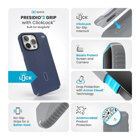 Speck Presidio2 Grip ClickLock & MagSafe - Etui iPhone 16 Pro Max (Coastal Blue / Dust Grey / White) Speck Presidio2 Grip ClickLock & MagSafe - Etui iPhone 16 Pro Max (Coastal Blue / Dust Grey / White)
