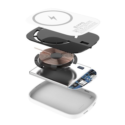 Crong MagSpot Power Bank - Bezprzewodowy power bank ultra slim z MagSafe 5000mAh, USB-C 20W PD (biały) Crong MagSpot Power Bank - Bezprzewodowy power bank ultra slim z MagSafe 5000mAh, USB-C 20W PD (biały)