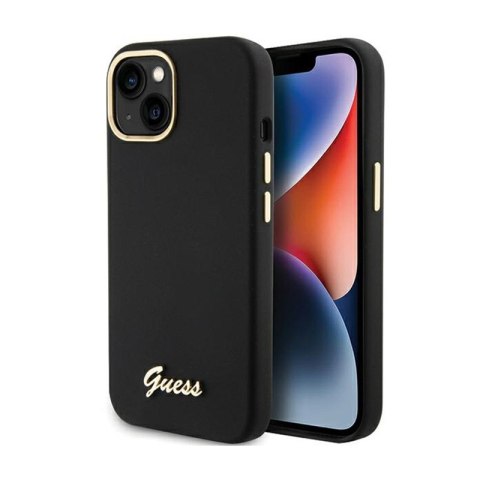 Guess Silicone Script Metal Logo & Frame - Etui iPhone 15 (czarny) Guess Silicone Script Metal Logo & Frame - Etui iPhone 15 (czarny)