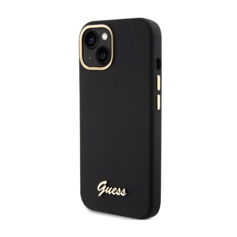Guess Silicone Script Metal Logo & Frame - Etui iPhone 15 (czarny) Guess Silicone Script Metal Logo & Frame - Etui iPhone 15 (czarny)