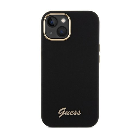 Guess Silicone Script Metal Logo & Frame - Etui iPhone 15 (czarny) Guess Silicone Script Metal Logo & Frame - Etui iPhone 15 (czarny)