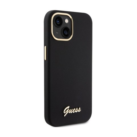 Guess Silicone Script Metal Logo & Frame - Etui iPhone 15 (czarny) Guess Silicone Script Metal Logo & Frame - Etui iPhone 15 (czarny)