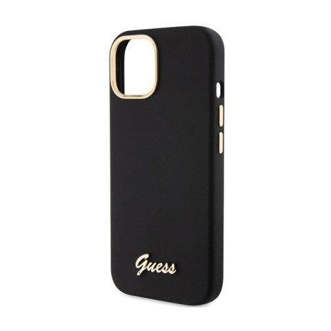 Guess Silicone Script Metal Logo & Frame - Etui iPhone 15 (czarny) Guess Silicone Script Metal Logo & Frame - Etui iPhone 15 (czarny)