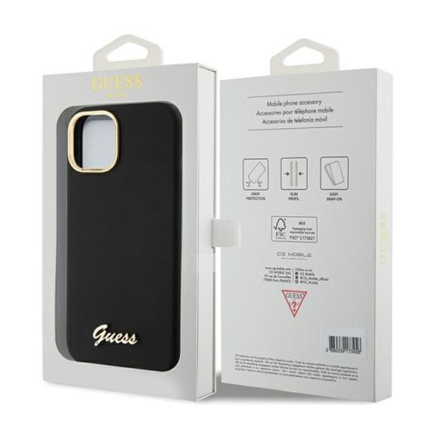 Guess Silicone Script Metal Logo & Frame - Etui iPhone 15 (czarny) Guess Silicone Script Metal Logo & Frame - Etui iPhone 15 (czarny)