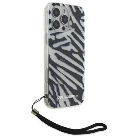 Karl Lagerfeld IML Zebra Pattern & Cord - Etui iPhone 16 Pro Max (czarny) Karl Lagerfeld IML Zebra Pattern & Cord - Etui iPhone 16 Pro Max (czarny)