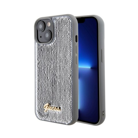 Guess Sequin Script Metal - Etui iPhone 15 (srebrny) Guess Sequin Script Metal - Etui iPhone 15 (srebrny)