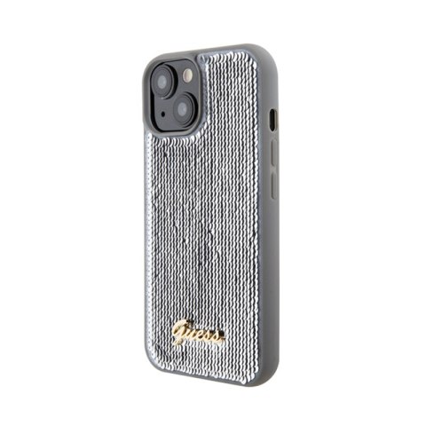 Guess Sequin Script Metal - Etui iPhone 15 (srebrny) Guess Sequin Script Metal - Etui iPhone 15 (srebrny)