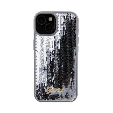 Guess Sequin Script Metal - Etui iPhone 15 (srebrny) Guess Sequin Script Metal - Etui iPhone 15 (srebrny)