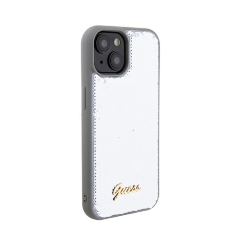 Guess Sequin Script Metal - Etui iPhone 15 (srebrny) Guess Sequin Script Metal - Etui iPhone 15 (srebrny)
