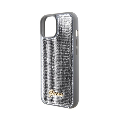 Guess Sequin Script Metal - Etui iPhone 15 (srebrny) Guess Sequin Script Metal - Etui iPhone 15 (srebrny)