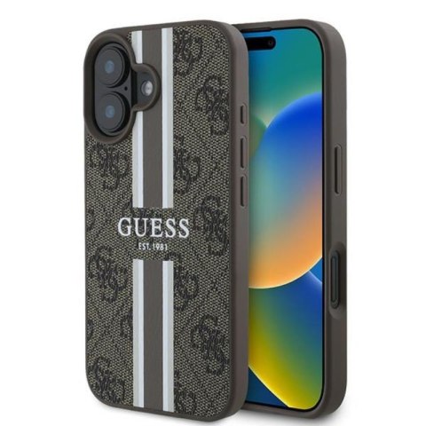 Guess 4G Printed Stripes MagSafe - Etui iPhone 16 Plus (brązowy) Guess 4G Printed Stripes MagSafe - Etui iPhone 16 Plus (brązowy)