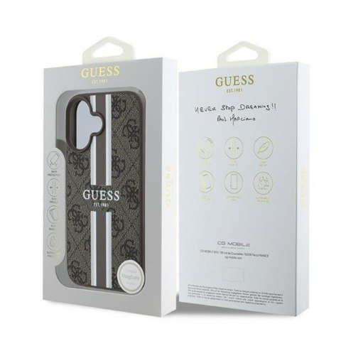 Guess 4G Printed Stripes MagSafe - Etui iPhone 16 Plus (brązowy) Guess 4G Printed Stripes MagSafe - Etui iPhone 16 Plus (brązowy)