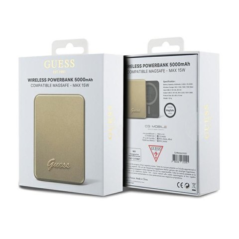 Guess Metal Script Logo MagSafe - Power Bank indukcyjny 5000 mAh 15W MagSafe (złoty) Guess Metal Script Logo MagSafe - Power Bank indukcyjny 5000 mAh 15W MagSafe (złoty)