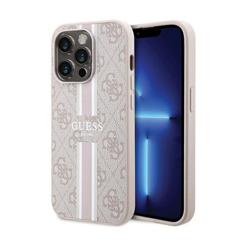 Guess 4G Printed Stripes MagSafe - Etui iPhone 15 Pro (różowy) Guess 4G Printed Stripes MagSafe - Etui iPhone 15 Pro (różowy)