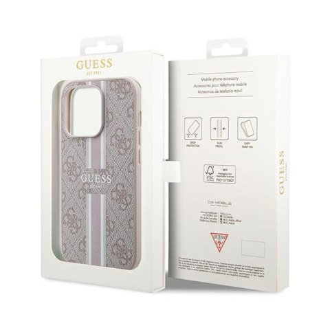 Guess 4G Printed Stripes MagSafe - Etui iPhone 15 Pro (różowy) Guess 4G Printed Stripes MagSafe - Etui iPhone 15 Pro (różowy)