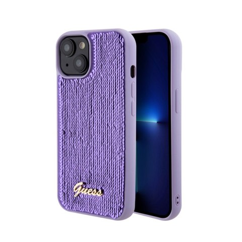 Guess Sequin Script Metal - Etui iPhone 15 (fioletowy) Guess Sequin Script Metal - Etui iPhone 15 (fioletowy)