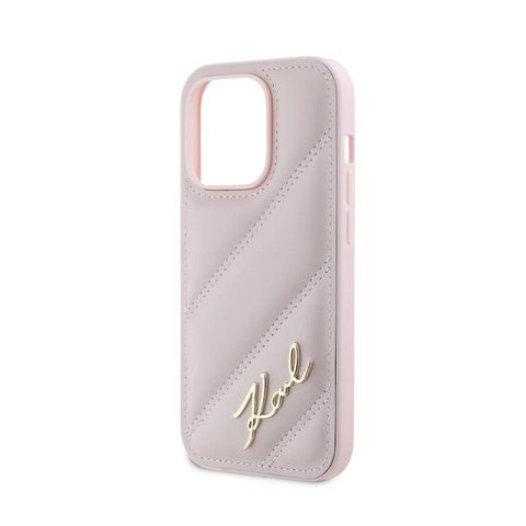 Karl Lagerfeld Diagonal Quilted Script - Etui iPhone 14 Pro (różowy) Karl Lagerfeld Diagonal Quilted Script - Etui iPhone 14 Pro (różowy)