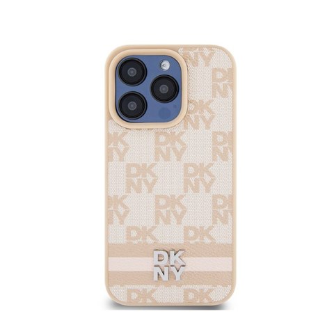 DKNY Leather Checkered Mono Pattern & Printed Stripes - Etui iPhone 15 Pro Max (różowy) DKNY Leather Checkered Mono Pattern & Printed Stripes - Etui iPhone 15 Pro Max (różowy)