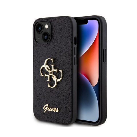Guess Glitter Script Big 4G - Etui iPhone 15 (czarny) Guess Glitter Script Big 4G - Etui iPhone 15 (czarny)