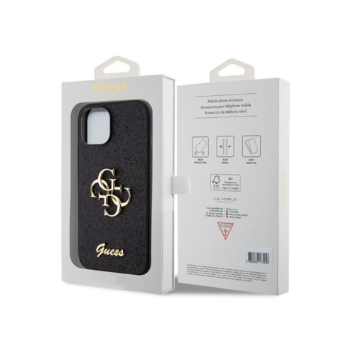 Guess Glitter Script Big 4G - Etui iPhone 15 (czarny) Guess Glitter Script Big 4G - Etui iPhone 15 (czarny)
