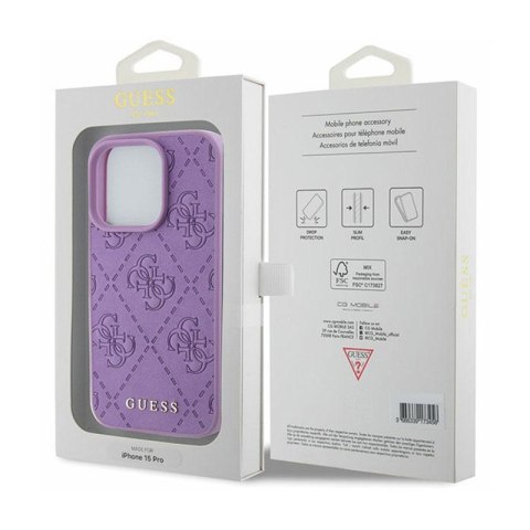 Guess Leather 4G Stamped - Etui iPhone 15 Pro Max (fioletowy) Guess Leather 4G Stamped - Etui iPhone 15 Pro Max (fioletowy)