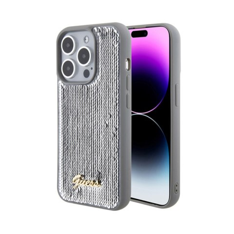 Guess Sequin Script Metal - Etui iPhone 15 Pro (srebrny) Guess Sequin Script Metal - Etui iPhone 15 Pro (srebrny)