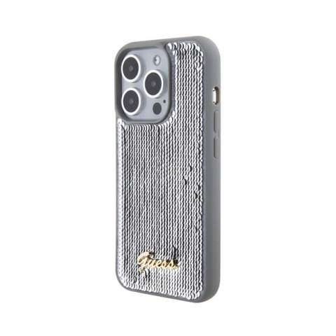 Guess Sequin Script Metal - Etui iPhone 15 Pro (srebrny) Guess Sequin Script Metal - Etui iPhone 15 Pro (srebrny)