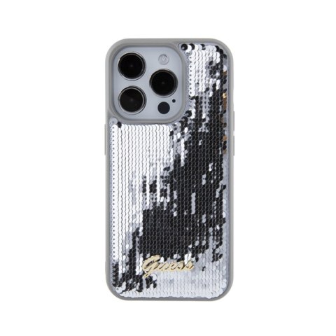 Guess Sequin Script Metal - Etui iPhone 15 Pro (srebrny) Guess Sequin Script Metal - Etui iPhone 15 Pro (srebrny)