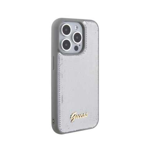 Guess Sequin Script Metal - Etui iPhone 15 Pro (srebrny) Guess Sequin Script Metal - Etui iPhone 15 Pro (srebrny)