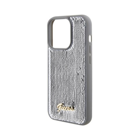 Guess Sequin Script Metal - Etui iPhone 15 Pro (srebrny) Guess Sequin Script Metal - Etui iPhone 15 Pro (srebrny)
