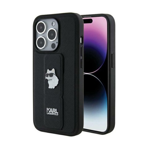 Karl Lagerfeld Gripstand Saffiano Choupette Pins - Etui iPhone 14 Pro (czarny) Karl Lagerfeld Gripstand Saffiano Choupette Pins - Etui iPhone 14 Pro (czarny)