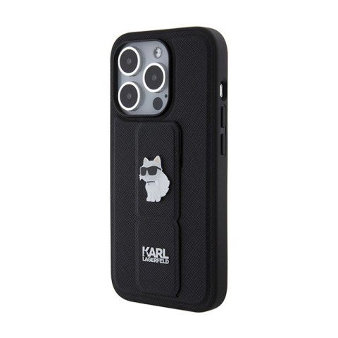 Karl Lagerfeld Gripstand Saffiano Choupette Pins - Etui iPhone 14 Pro (czarny) Karl Lagerfeld Gripstand Saffiano Choupette Pins - Etui iPhone 14 Pro (czarny)