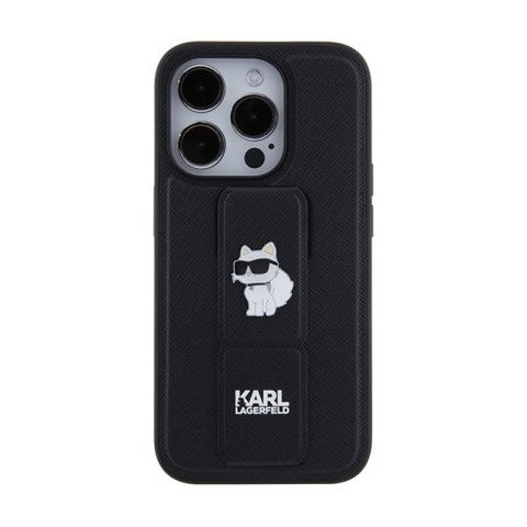 Karl Lagerfeld Gripstand Saffiano Choupette Pins - Etui iPhone 14 Pro (czarny) Karl Lagerfeld Gripstand Saffiano Choupette Pins - Etui iPhone 14 Pro (czarny)