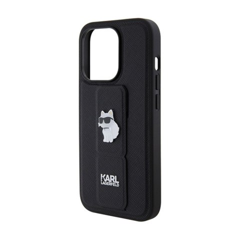 Karl Lagerfeld Gripstand Saffiano Choupette Pins - Etui iPhone 14 Pro (czarny) Karl Lagerfeld Gripstand Saffiano Choupette Pins - Etui iPhone 14 Pro (czarny)