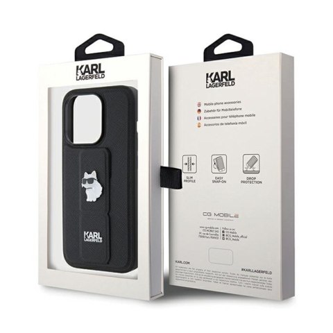 Karl Lagerfeld Gripstand Saffiano Choupette Pins - Etui iPhone 14 Pro (czarny) Karl Lagerfeld Gripstand Saffiano Choupette Pins - Etui iPhone 14 Pro (czarny)