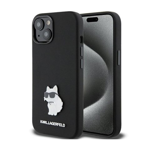 Karl Lagerfeld Silicone Choupette Metal Pin - Etui iPhone 15 Plus (czarny) Karl Lagerfeld Silicone Choupette Metal Pin - Etui iPhone 15 Plus (czarny)
