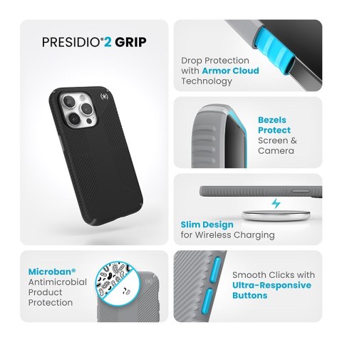 Speck Presidio2 Grip - Etui iPhone 15 Pro (Black / Slate Grey / White) Speck Presidio2 Grip - Etui iPhone 15 Pro (Black / Slate Grey / White)