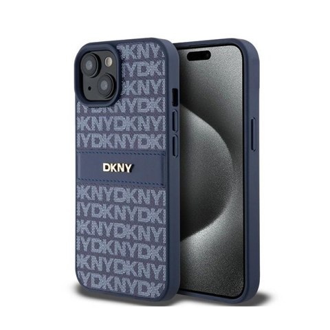 DKNY Leather Mono Stripe & Metal Logo - Etui iPhone 15 / 14 / 13 (niebieski) DKNY Leather Mono Stripe & Metal Logo - Etui iPhone 15 / 14 / 13 (niebieski)