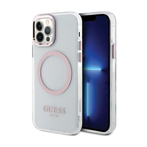 Guess Metal Outline MagSafe - Etui iPhone 12 / iPhone 12 Pro (przezroczysty / różowy) Guess Metal Outline MagSafe - Etui iPhone 12 / iPhone 12 Pro (przezroczysty / różowy)