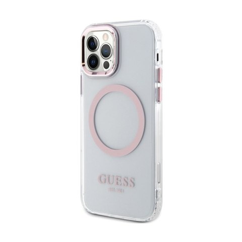 Guess Metal Outline MagSafe - Etui iPhone 12 / iPhone 12 Pro (przezroczysty / różowy) Guess Metal Outline MagSafe - Etui iPhone 12 / iPhone 12 Pro (przezroczysty / różowy)