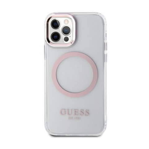 Guess Metal Outline MagSafe - Etui iPhone 12 / iPhone 12 Pro (przezroczysty / różowy) Guess Metal Outline MagSafe - Etui iPhone 12 / iPhone 12 Pro (przezroczysty / różowy)