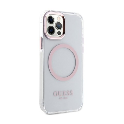 Guess Metal Outline MagSafe - Etui iPhone 12 / iPhone 12 Pro (przezroczysty / różowy) Guess Metal Outline MagSafe - Etui iPhone 12 / iPhone 12 Pro (przezroczysty / różowy)
