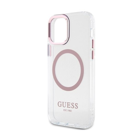 Guess Metal Outline MagSafe - Etui iPhone 12 / iPhone 12 Pro (przezroczysty / różowy) Guess Metal Outline MagSafe - Etui iPhone 12 / iPhone 12 Pro (przezroczysty / różowy)